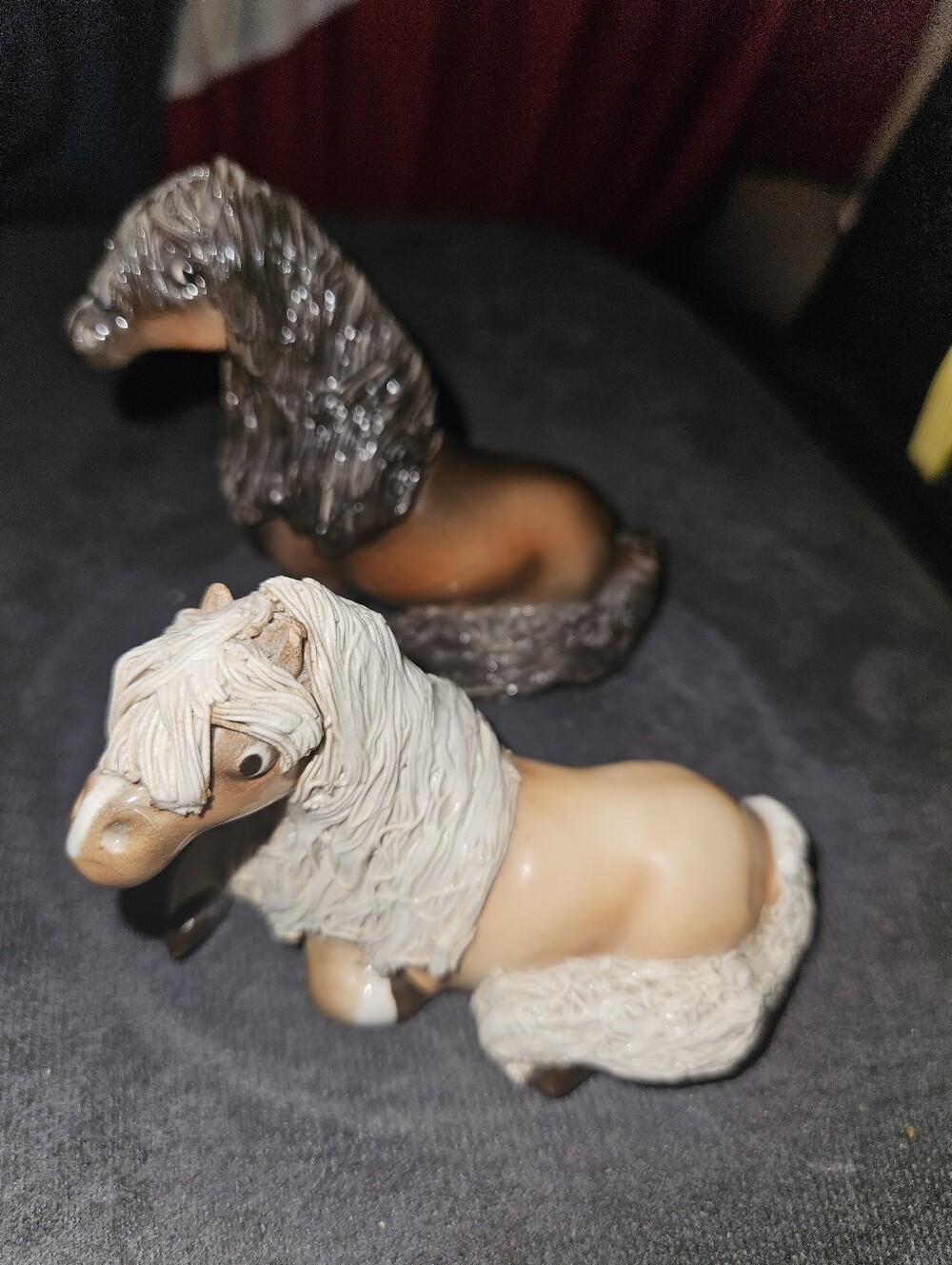 Vintage Cheval Ceramics Horse Figurines Set of 2 Spaghetti Mane Shetland Ponies